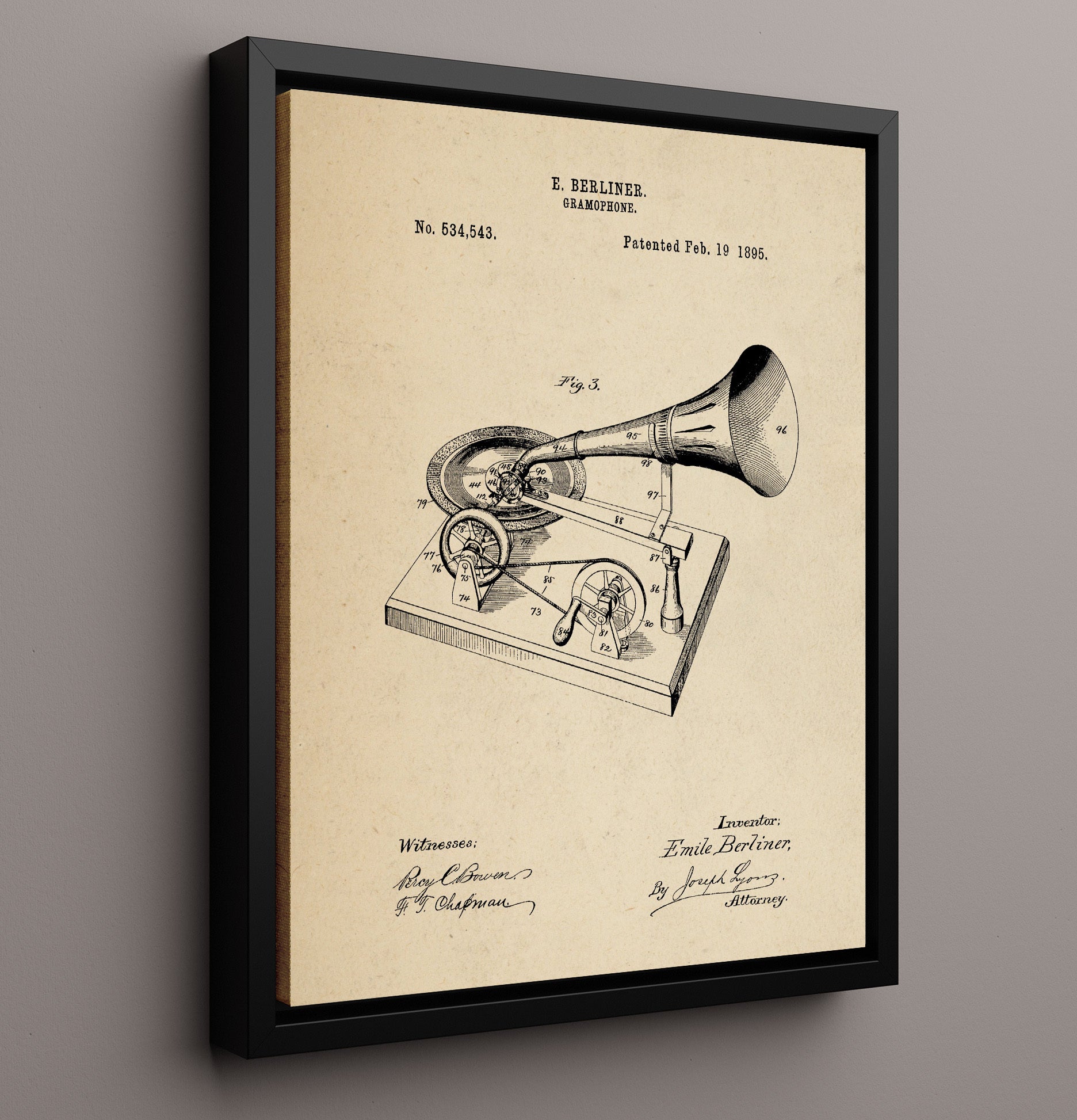 Patent Print - Gramophone - Emile Berliner - 1895 - Patent 534543 Patent Wall Art