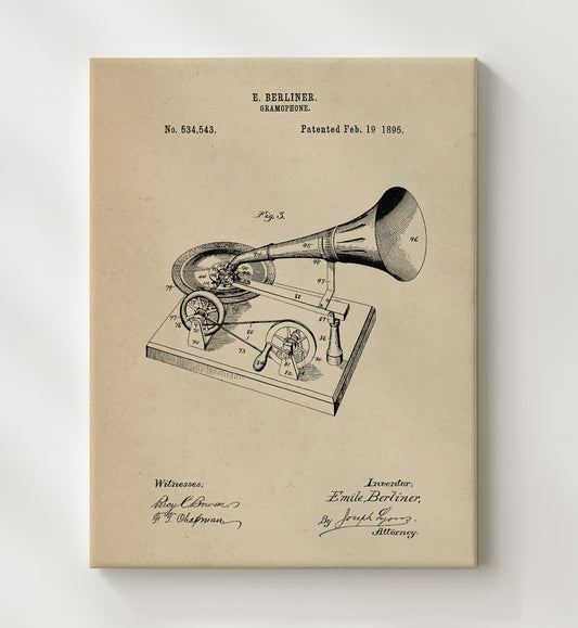 Gramophone 1895 patent print wall art 8x10 Canvas