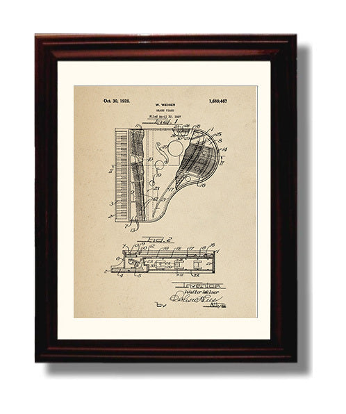 Patent Print - Grand Piano - Walter Weiser - 1928 - Patent 1689467 Patent Wall Art