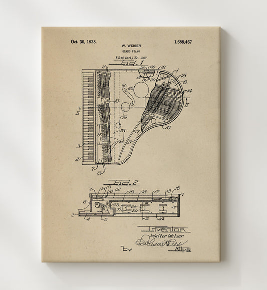 Grand Piano 1928 patent print wall art 8x10 Canvas