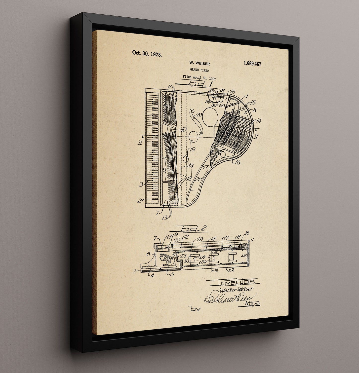 Patent Print - Grand Piano - Walter Weiser - 1928 - Patent 1689467 Patent Wall Art