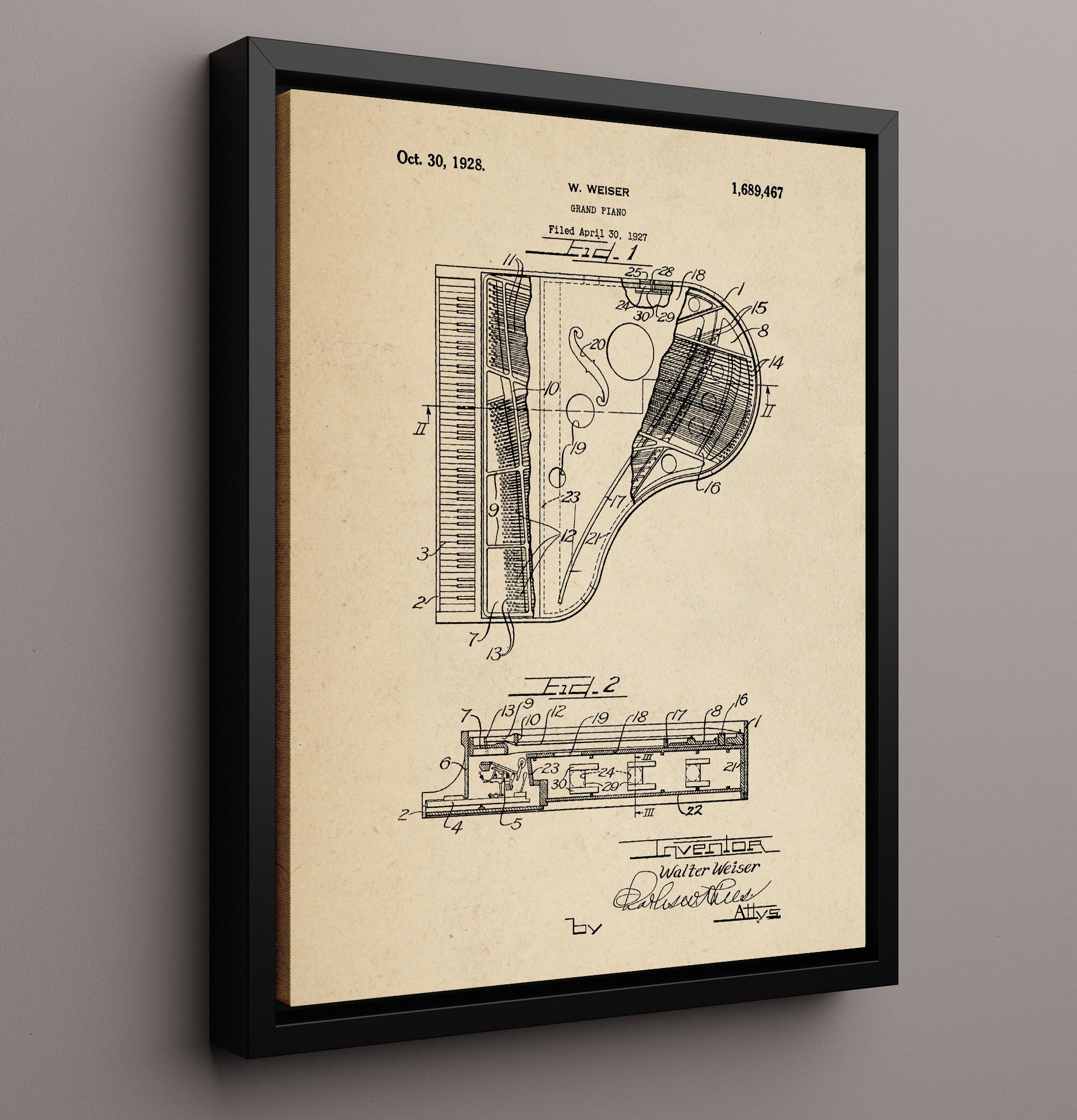 Patent Print - Grand Piano - Walter Weiser - 1928 - Patent 1689467 Patent Wall Art