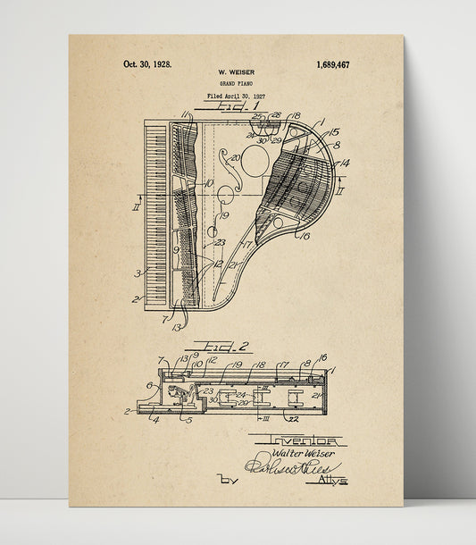 Grand Piano - 1928 Patent - 16x20 Unframed Print