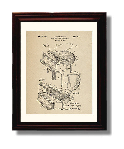 Patent Print - Grand Piano Casing - Everett Worthington - 1939 - Patent 2178214 Patent Wall Art
