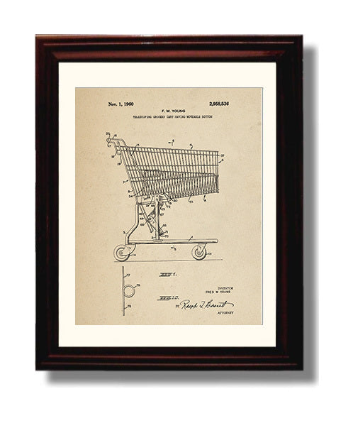 Patent Print - Grocery Cart - Fred W Young - 1960 - Patent 2958536 Patent Wall Art