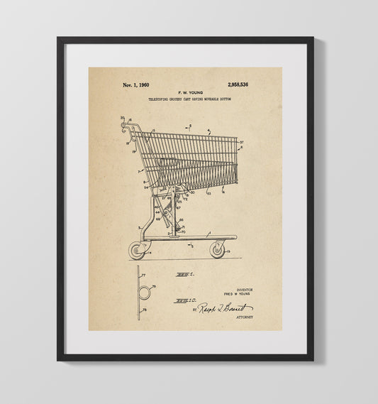 Grocery Cart - 1960 Patent - 16x20 Gallery Frame