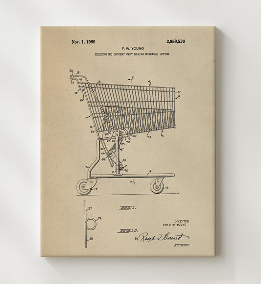 Grocery Cart 1960 patent print wall art 8x10 Canvas