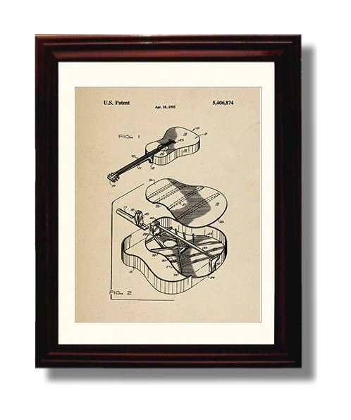 Patent Print - Guitar Body Construction - Unknown Inventor - 1995 - Patent 5406874 Patent Wall Art