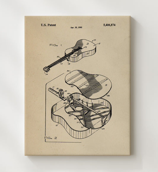 Guitar Body Construction 1995 patent print wall art 8x10 Canvas