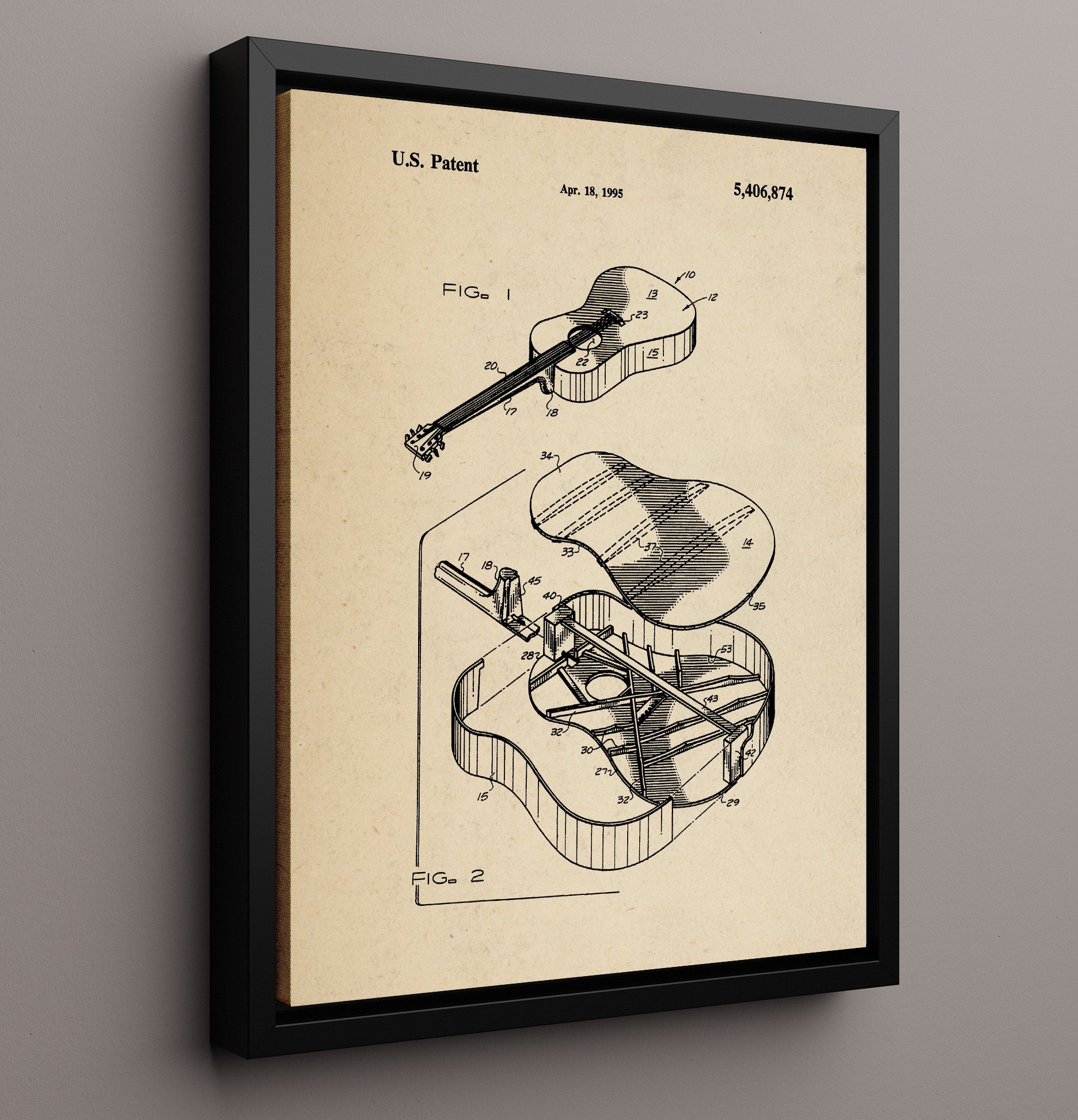 Patent Print - Guitar Body Construction - Unknown Inventor - 1995 - Patent 5406874 Patent Wall Art
