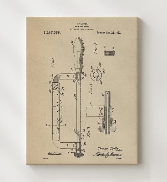 Hack Saw Frame 1922 patent print wall art 8x10 Canvas