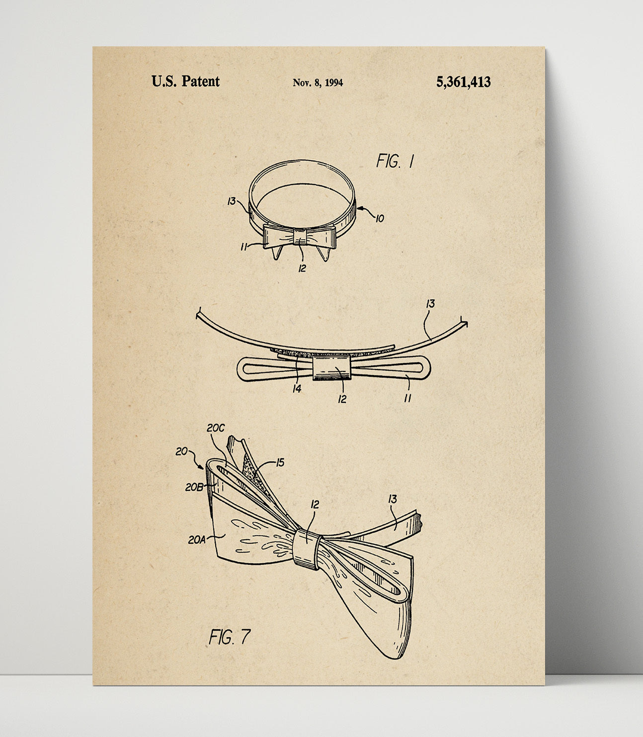 Patent Print - Hair Bow Accessory - Unknown - 1994 - Patent 5361413 Patent Wall Art