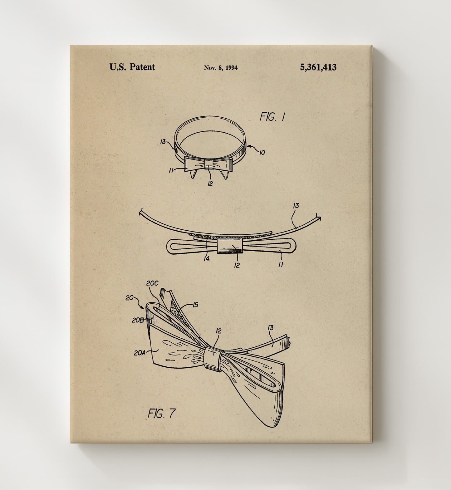 Patent Print - Hair Bow Accessory - Unknown - 1994 - Patent 5361413 Patent Wall Art