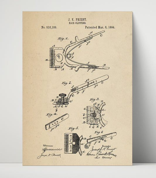 Hair Clippers - 1894 Patent - 16x20 Unframed Print
