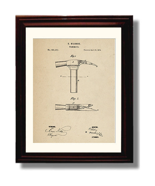 Patent Print - Hammer - C. Bilharz - 1874 - Patent 149912 Patent Wall Art