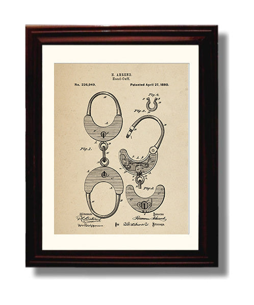 Patent Print - Hand-Cuff - Hermann Ahrend - 1880 - Patent 226949 Patent Wall Art