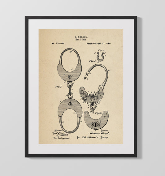Hand-Cuff - 1880 Patent - 16x20 Gallery Frame