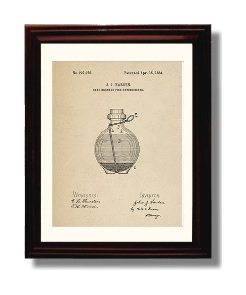Patent Print - Hand Grenade Fire Extinguisher - J. J. Harden - 1884 - Patent 297075 Patent Wall Art