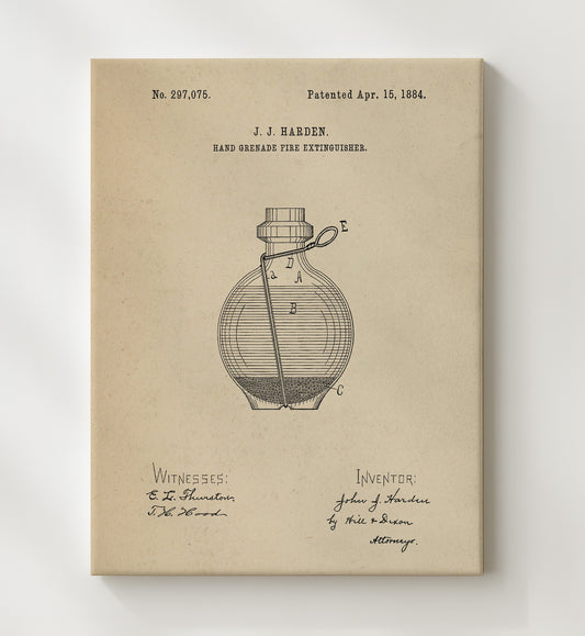 Hand Grenade Fire Extinguisher 1884 patent print wall art 8x10 Canvas