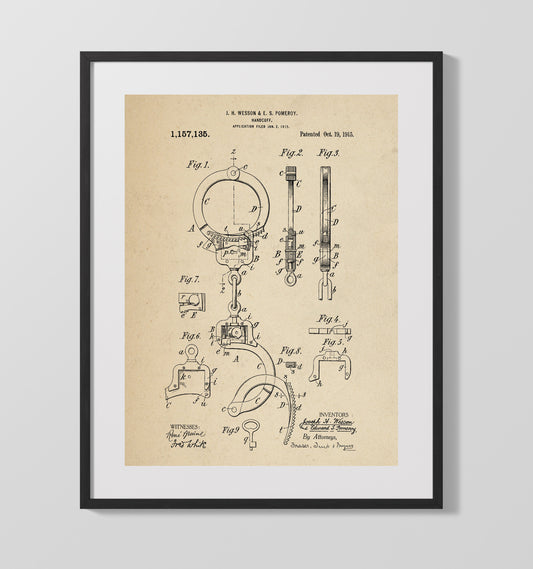 Handcuff - 1915 Patent - 16x20 Gallery Frame