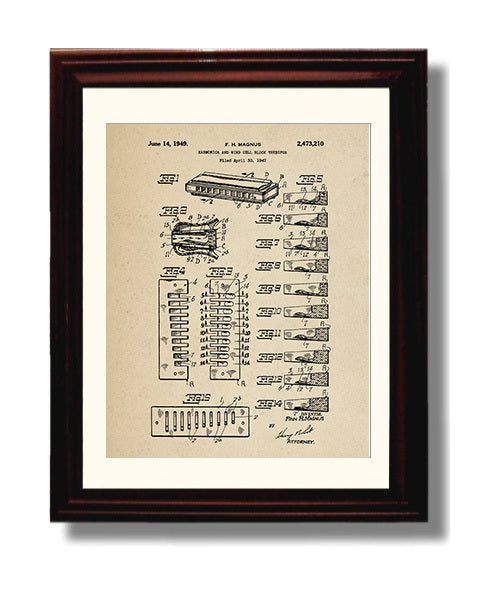 Patent Print - Harmonica And Wind Cell Block Therefor - F. H. Magnus - 1949 - Patent 2473210 Patent Wall Art