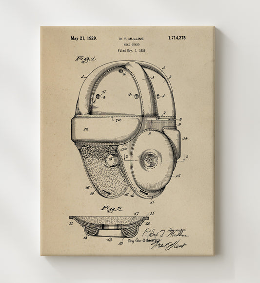 Head Guard 1929 patent print wall art 8x10 Canvas