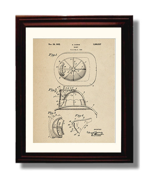 Patent Print - Helmet - E. Cairns - 1932 - Patent 1889537 Patent Wall Art