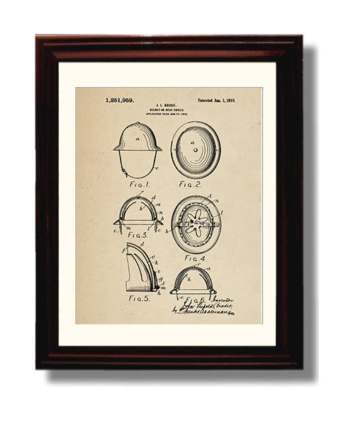 Patent Print - Helmet Or Head Shield - John Leopold Brodie - 1918 - Patent 1251959 Patent Wall Art