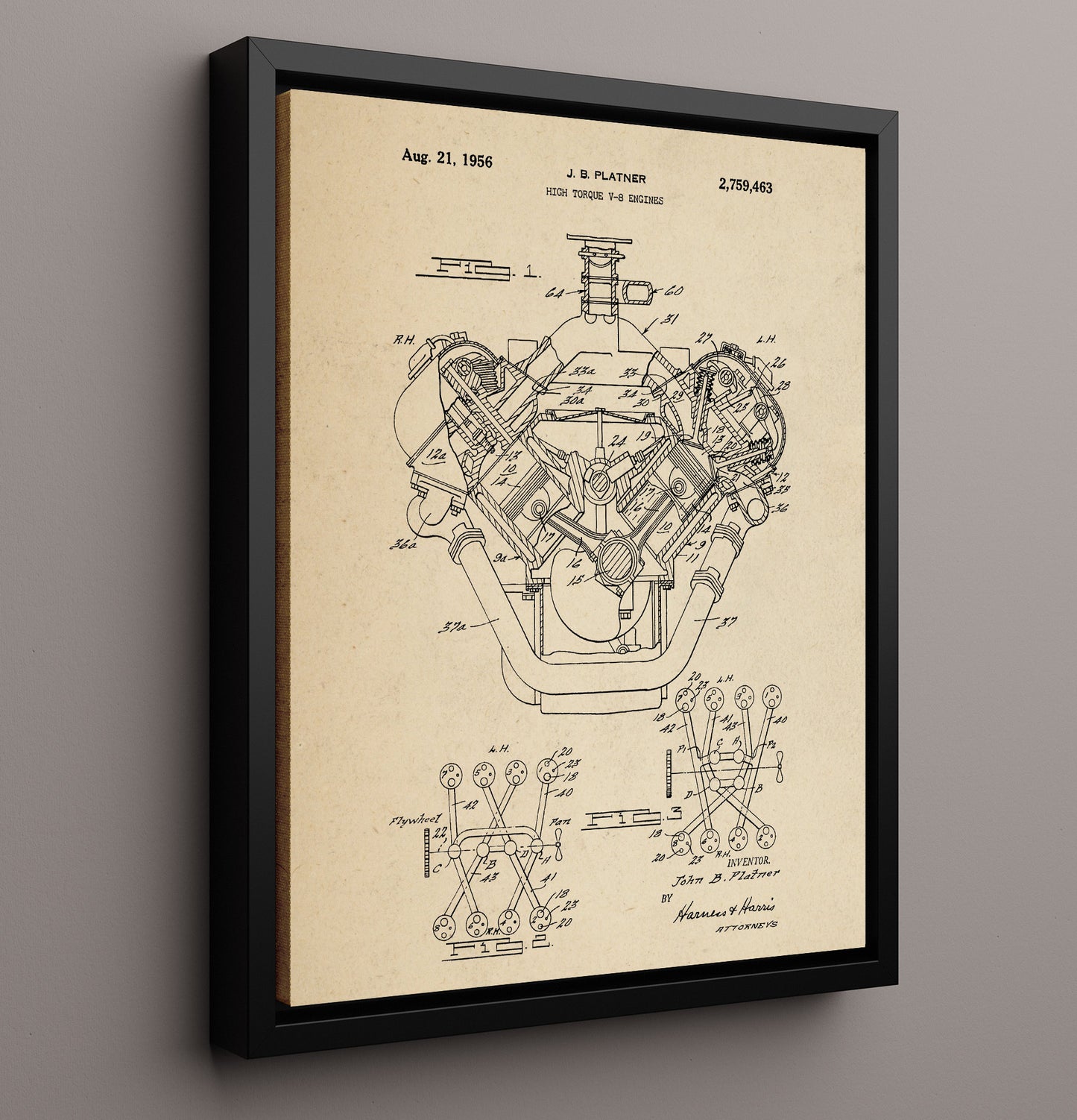 Patent Print - High Torque V-8 Engines - John B Platzner - 1956 - Patent 2759463 Patent Wall Art