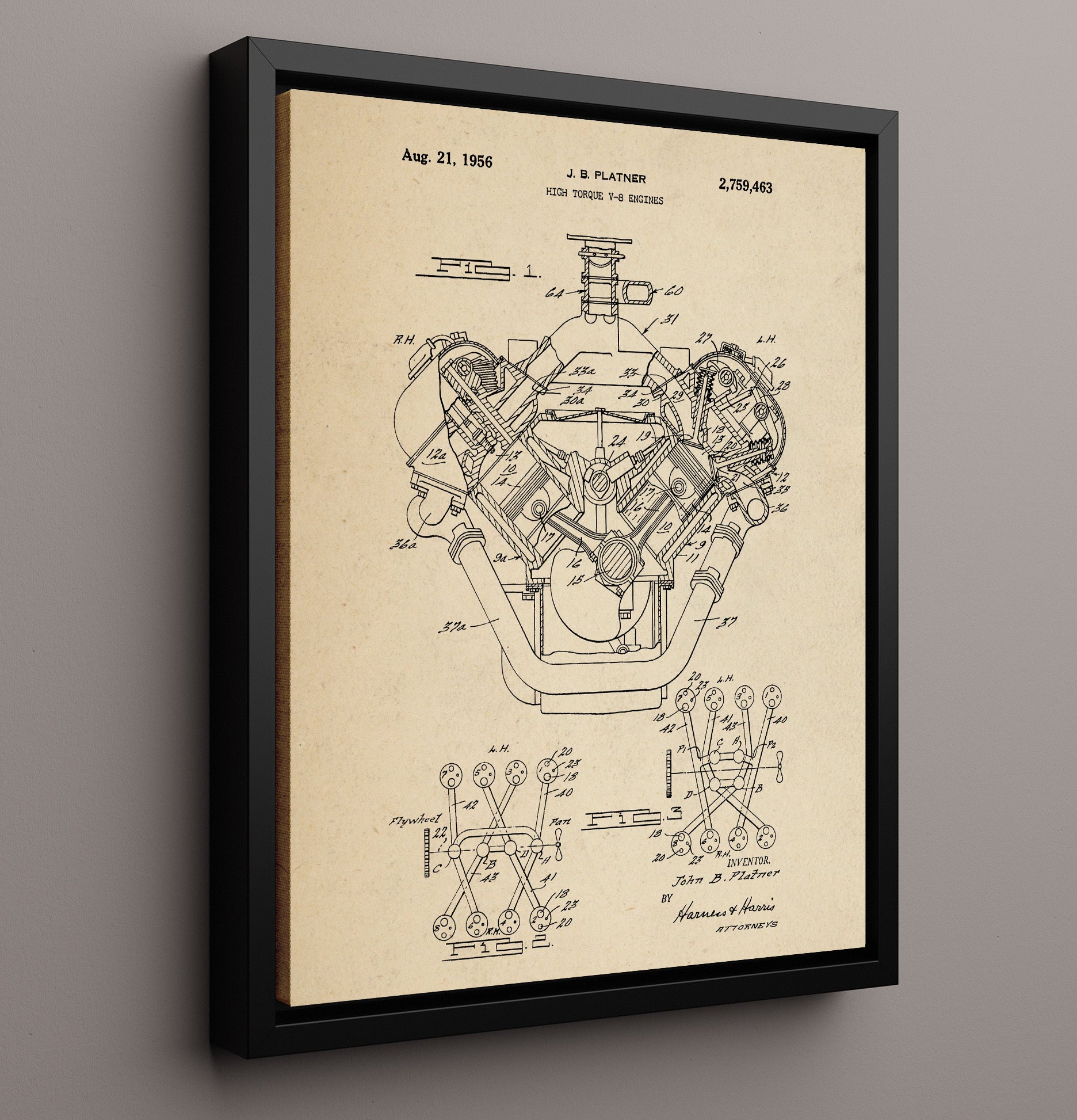 Patent Print - High Torque V-8 Engines - John B Platzner - 1956 - Patent 2759463 Patent Wall Art
