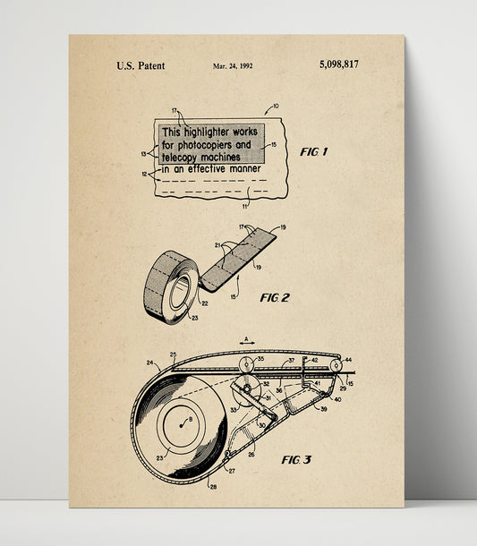 Highlighting Tape Dispenser - 1992 Patent - 16x20 Unframed Print