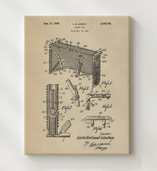 Hockey Goal 1948 patent print wall art 8x10 Canvas