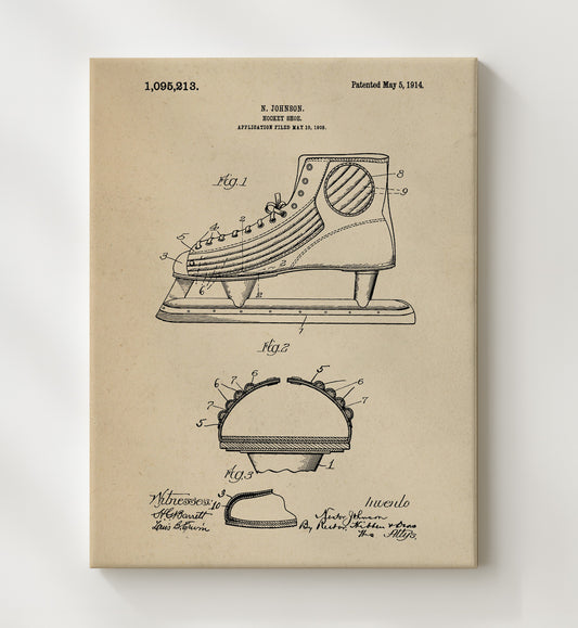 Hockey Skate 1914 patent print wall art 8x10 Canvas