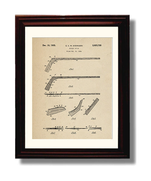 Patent Print - Hockey Stick - E C W Evernden - 1935 - Patent 2023728 Patent Wall Art