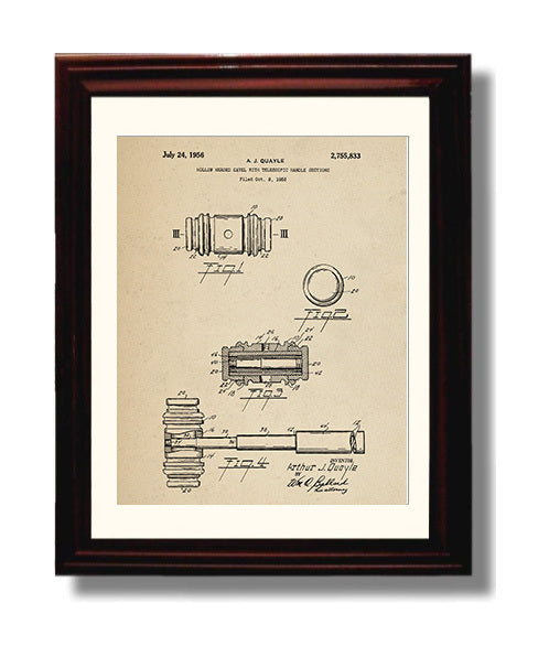 Patent Print - Hollow Headed Gavel With Telescopic Handle Sections - A. J. Quayle - 1956 - Patent 2755833 Patent Wall Art