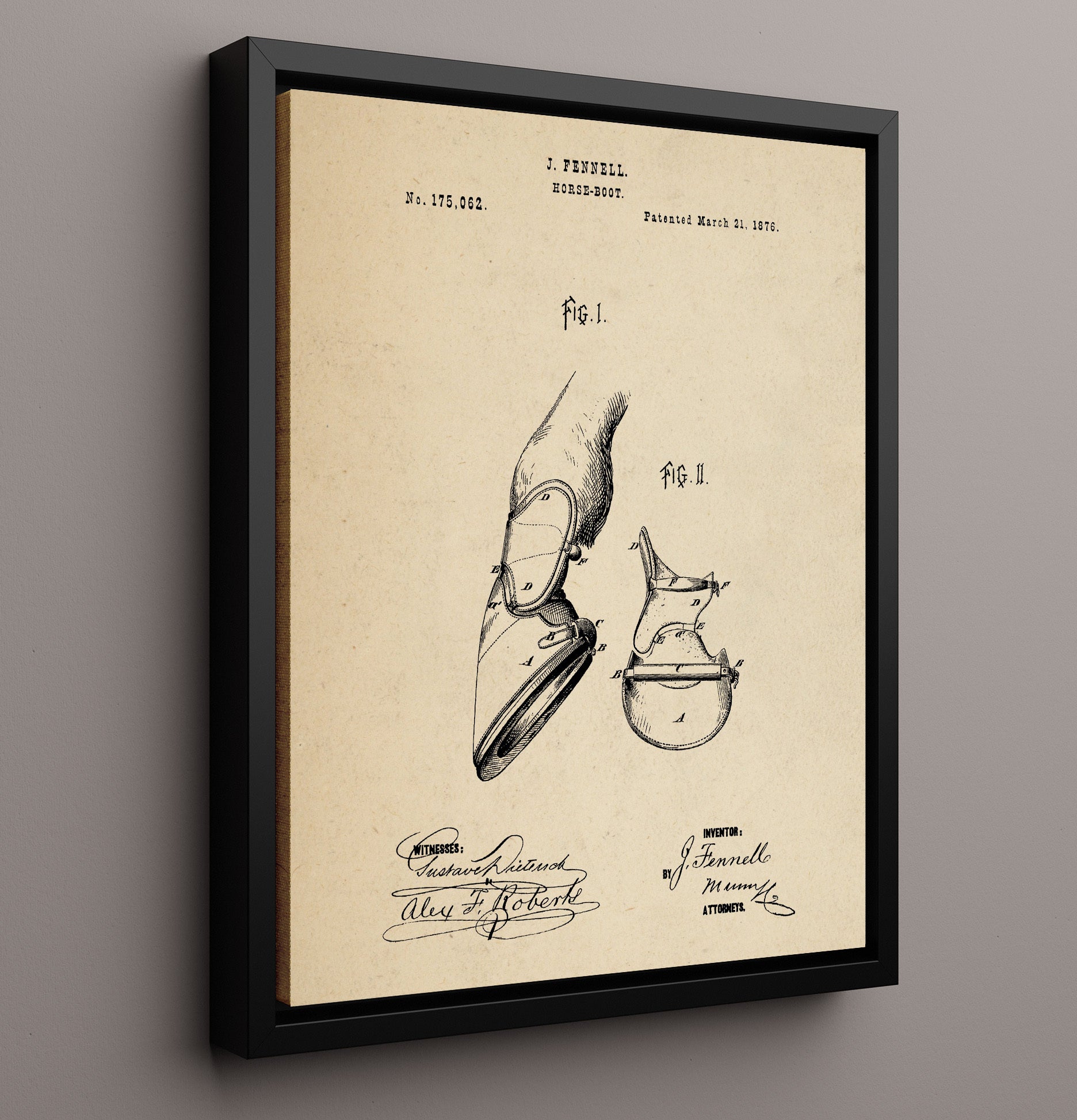 Patent Print - Horse Boot - J. Fennell - 1876 - Patent 175062 Patent Wall Art