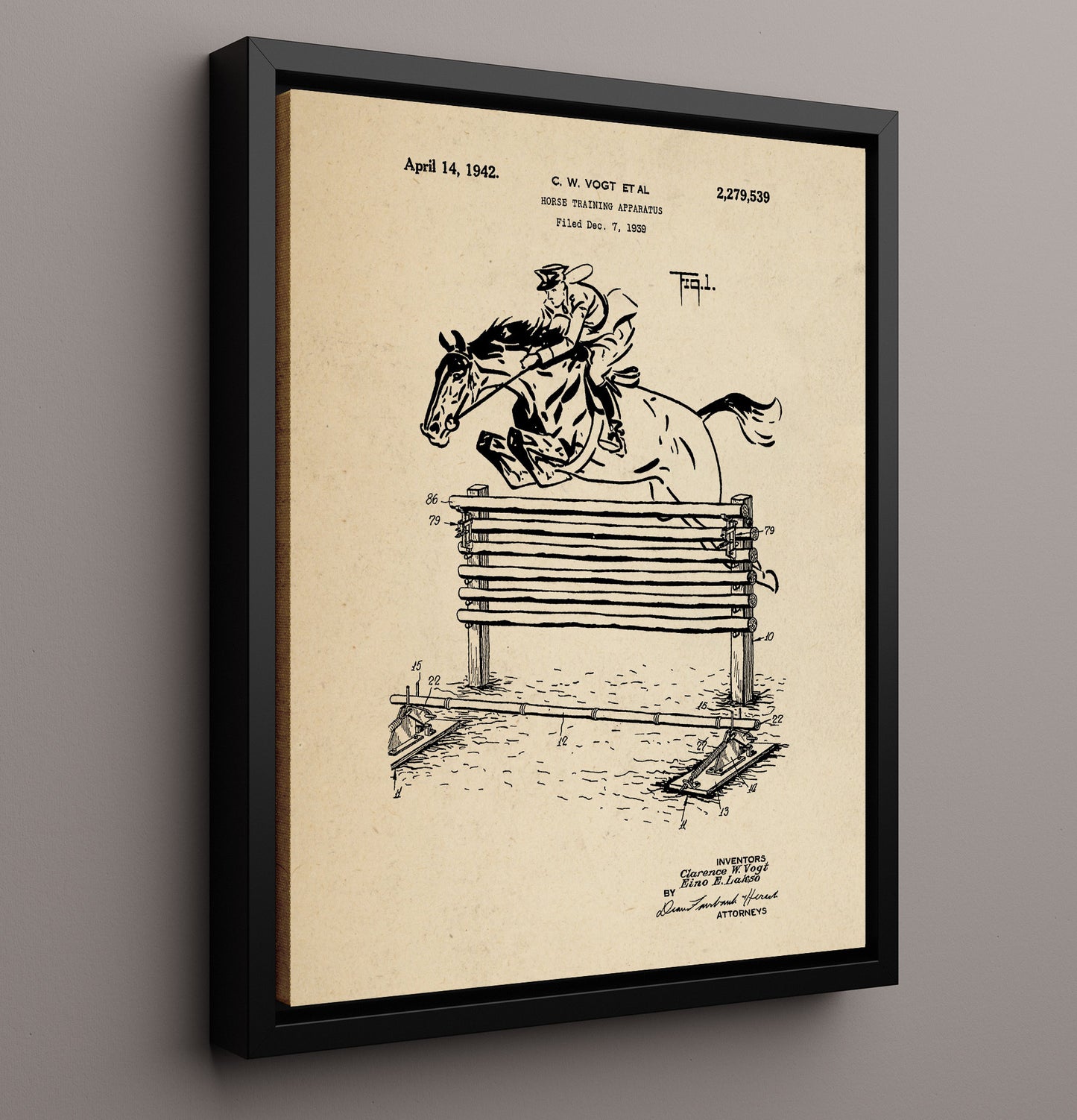 Patent Print - Horse Training Apparatus - Clarence W. Vogt - 1942 - Patent 2279539 Patent Wall Art