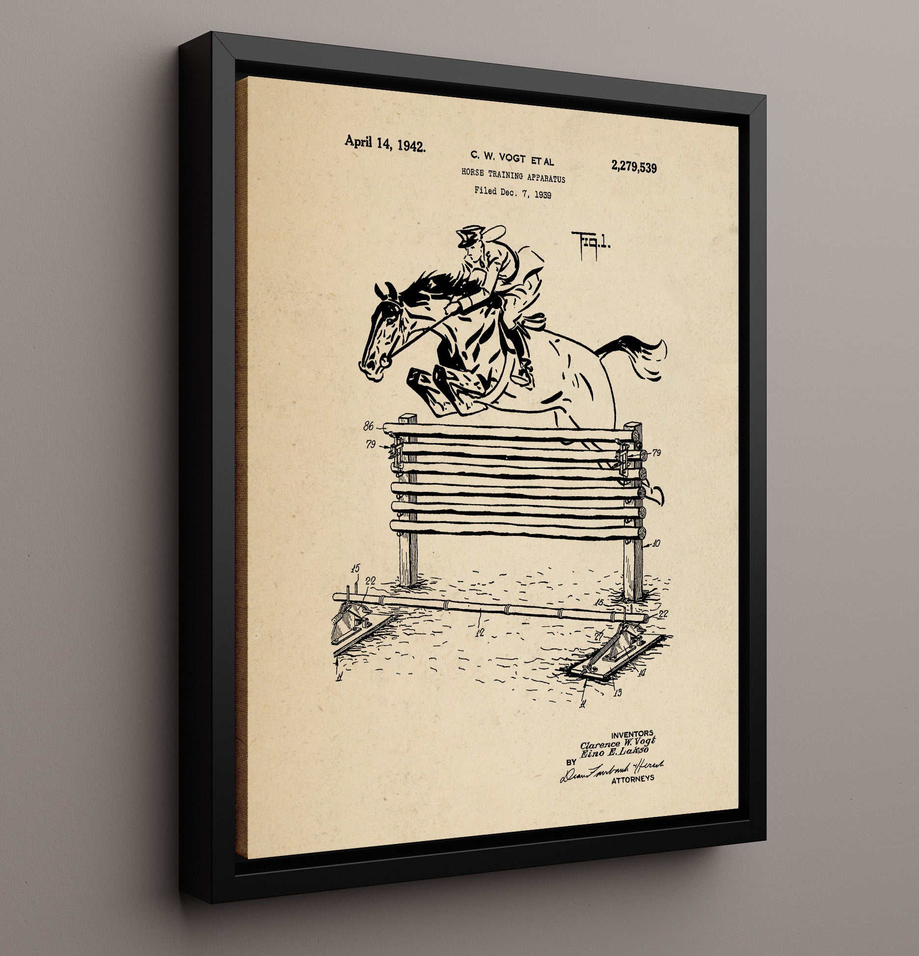 Patent Print - Horse Training Apparatus - Clarence W. Vogt - 1942 - Patent 2279539 Patent Wall Art