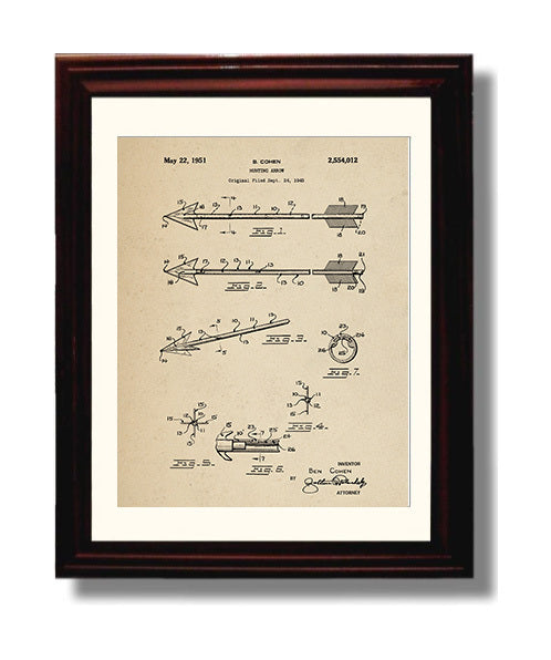 Patent Print - Hunting Arrow - Ben Cohen - 1951 - Patent 2554012 Patent Wall Art