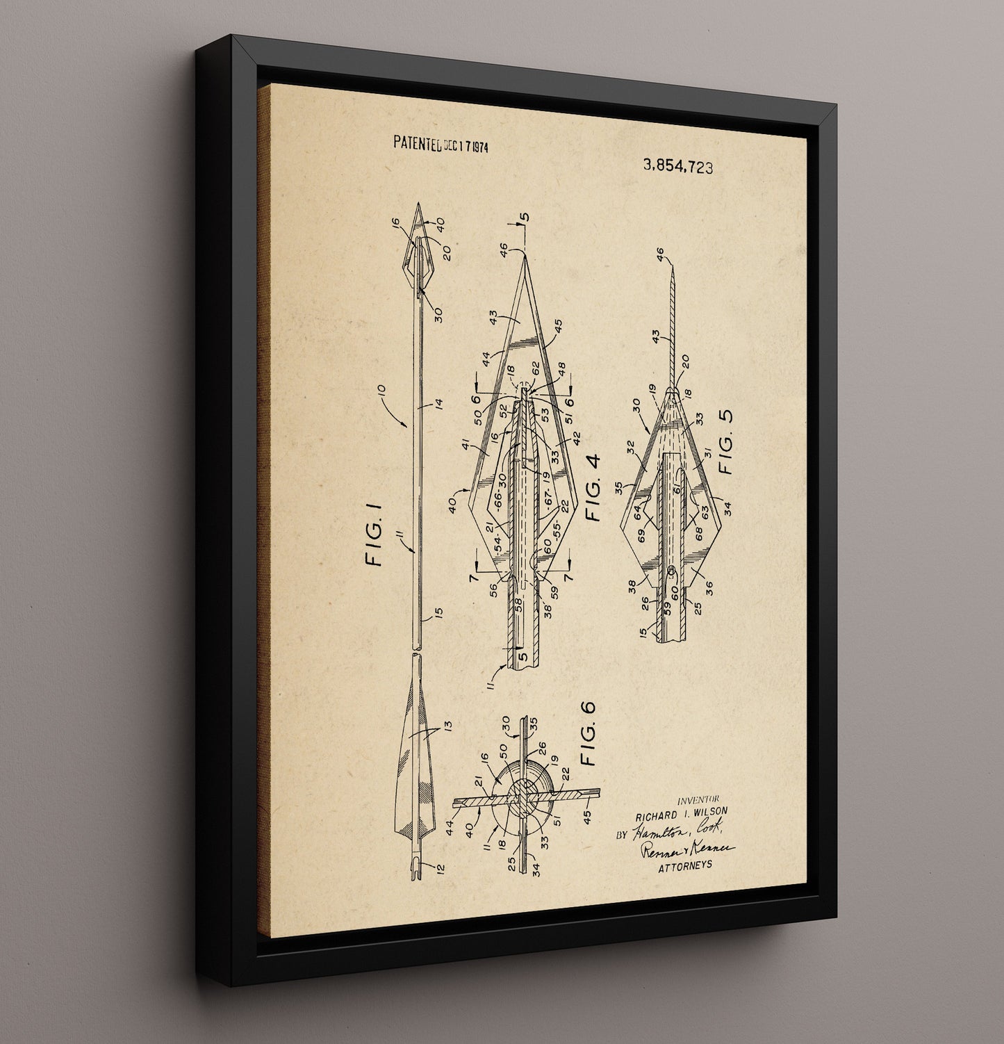 Patent Print - Hunting Arrow - Richard I. Wilson - 1974 - Patent 3854723 Patent Wall Art