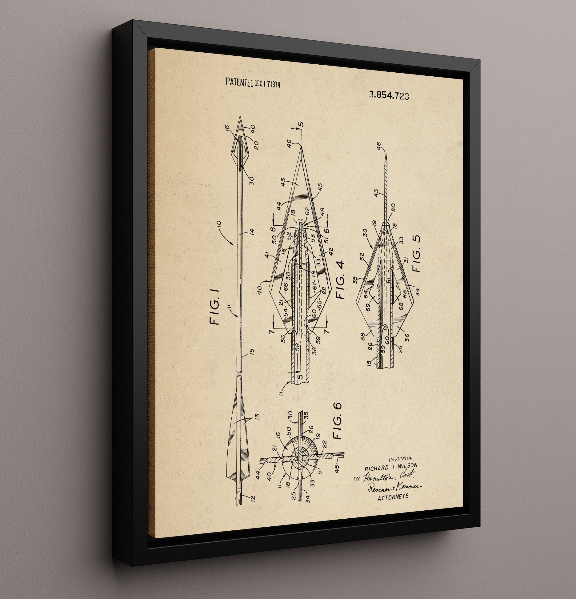 Patent Print - Hunting Arrow - Richard I. Wilson - 1974 - Patent 3854723 Patent Wall Art