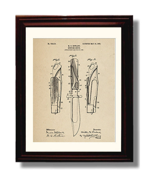 Patent Print - Hunting Knife - Milton H. Rowland - 1903 - Patent 728416 Patent Wall Art