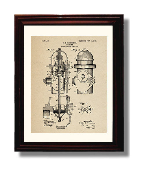 Patent Print - Hydrant - A. O. Babendreier - 1903 - Patent 734251 Patent Wall Art