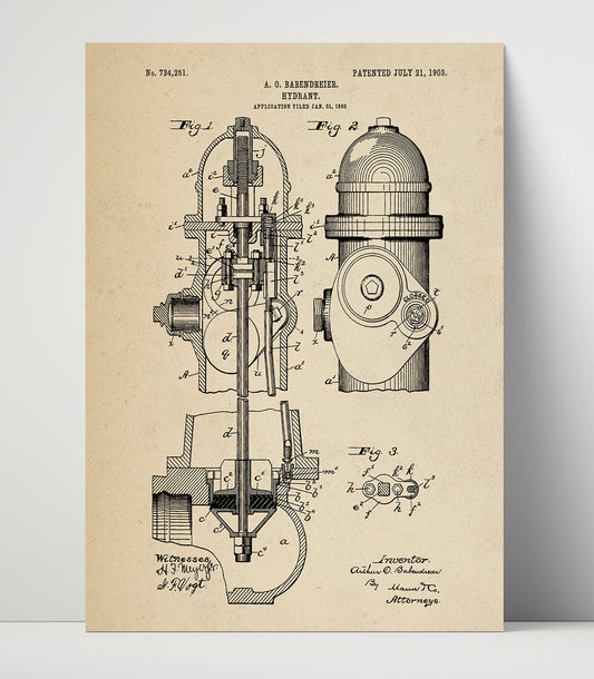 Hydrant - 1903 Patent - 16x20 Unframed Print