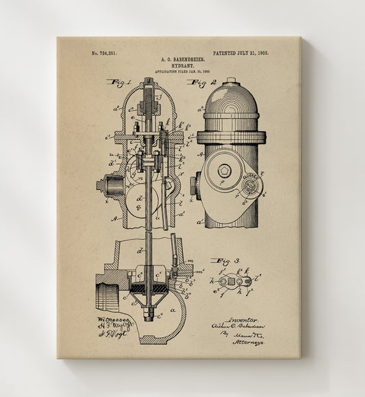 Hydrant 1903 patent print wall art 8x10 Canvas