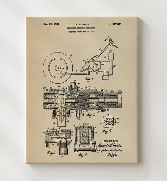 Hydraulic Steering Mechanism 1931 patent print wall art 8x10 Canvas