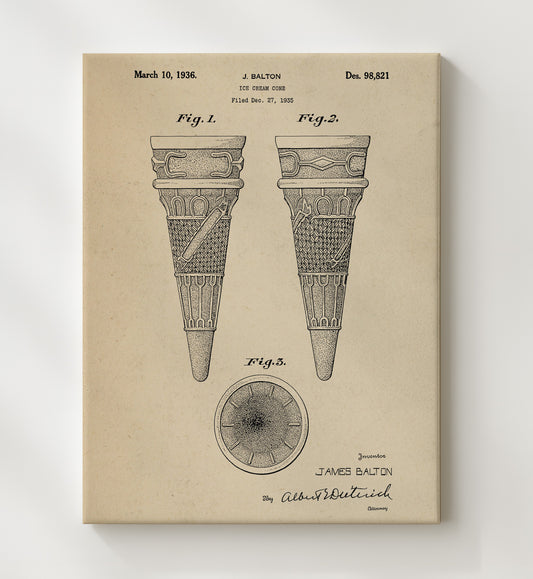 Ice Cream Cone 1936 patent print wall art 8x10 Canvas