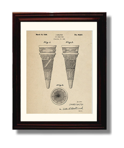 Patent Print - Ice Cream Cone - J. Balton - 1936 - Patent D98821 Patent Wall Art