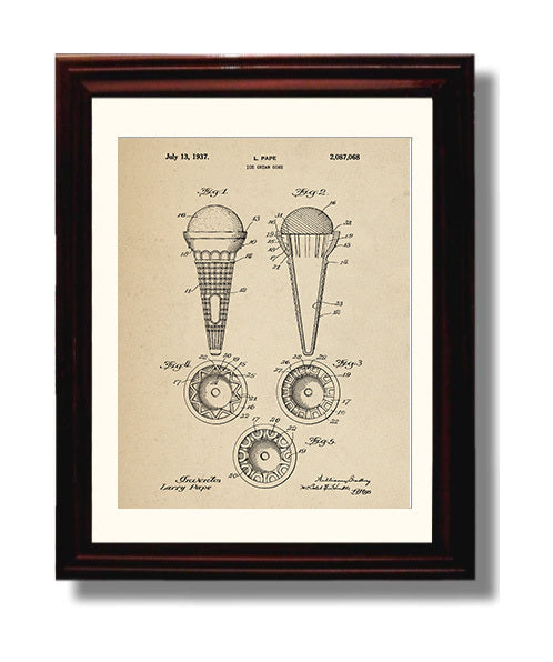 Patent Print - Ice Cream Cone - L. Pape - 1937 - Patent 2087068 Patent Wall Art