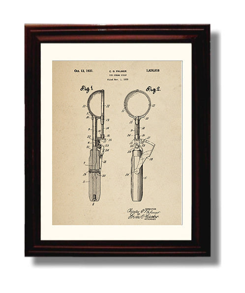 Patent Print - Ice Cream Scoop - C.G. Palmer - 1931 - Patent 1826818 Patent Wall Art